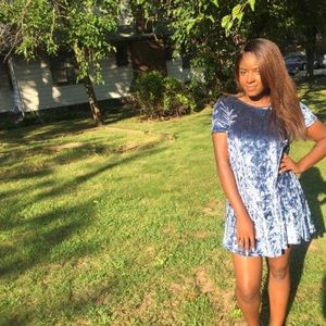 Blue Velvet Shift Dress